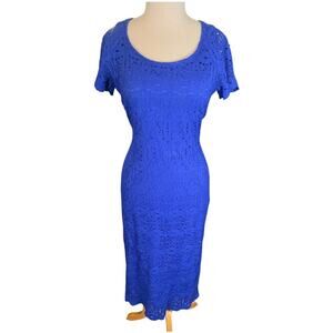 Roz & Ali Royal Blue Sheath Dress Size 8 | Short Sleeve | Textured Knit Bodycon